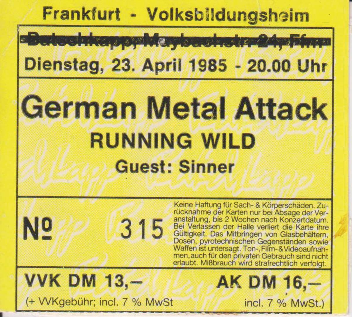THOSE WERE THE DAYS: Frankfurt, Volksbildungsheim, 23.04.1985