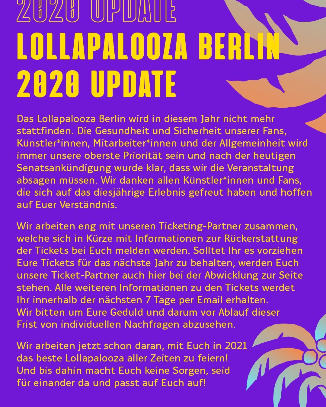 Lollapalooza Berlin 2020 fällt aus