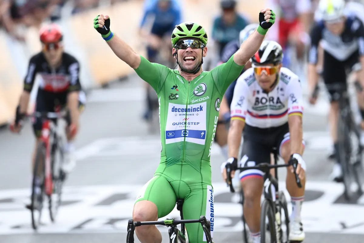 Mark Cavendish in the green jersey at the 2021 Tour de France