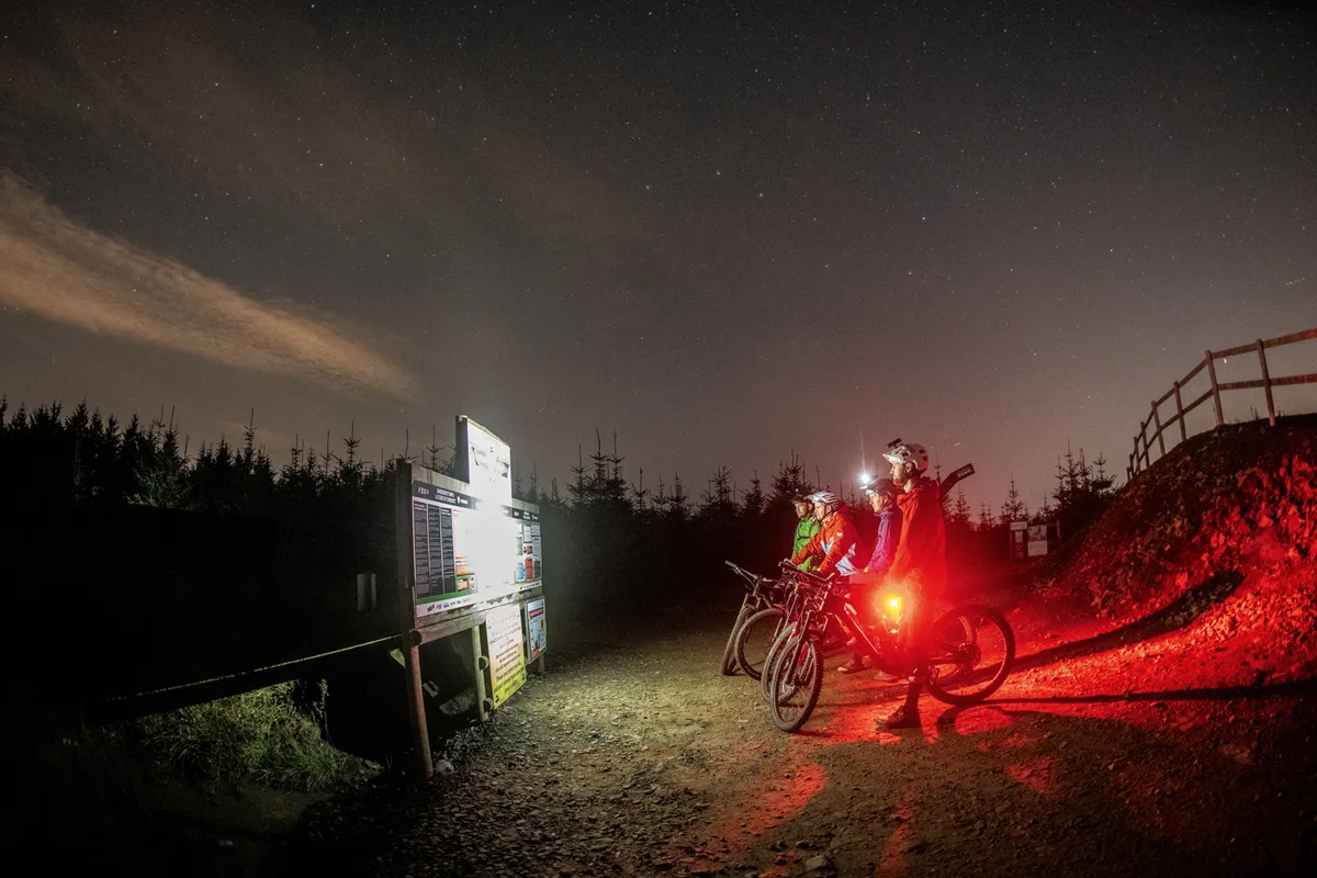 Mountain biking at night, night riding – Bikepark Wales after hours. PIC © Andy Lloyd www.andylloyd.photography