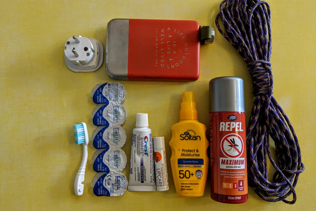 Basic toiletries and gadgets for bikepacking
