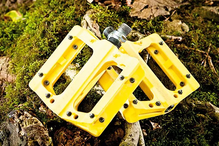 NukeProof Electron flat pedals in yellow