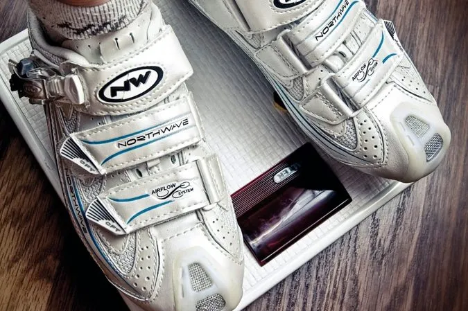 Cyclist's feet on scales