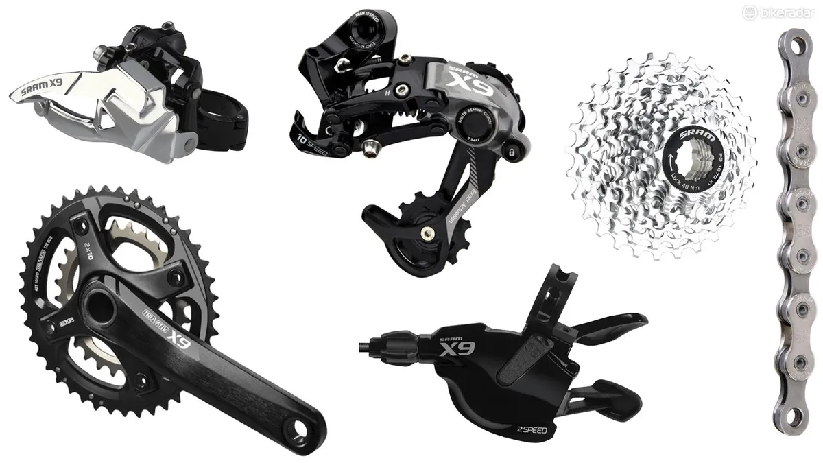 Equivalent to Shimano SLX, X9 is the workhorse groupset of SRAM's range. Nearly all the performance features are present at this level, with slightly cheaper construction methods and materials keeping prices down, but the weight is higher