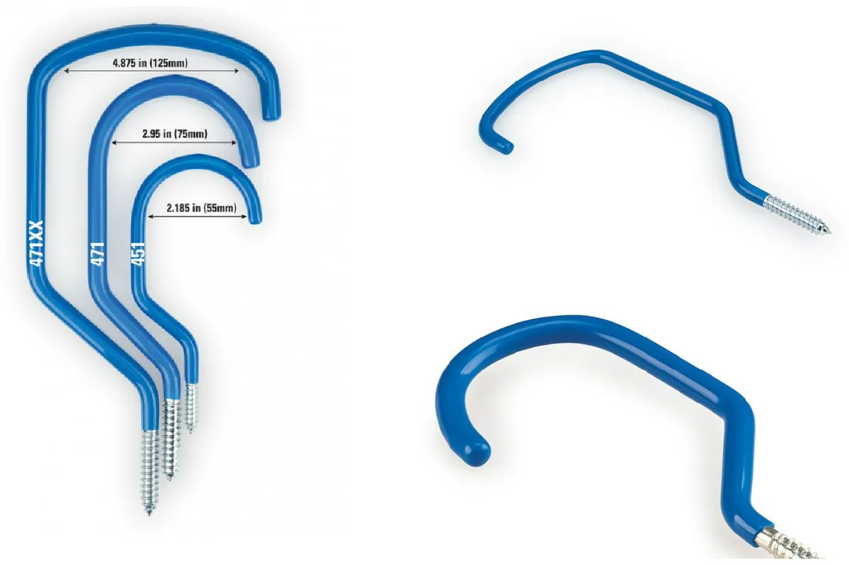 Generic hooks can be bought cheaply at hardware stores, but Park Tools offers these vertical hooks in a range of sizes that'll even accommodate fat bikes