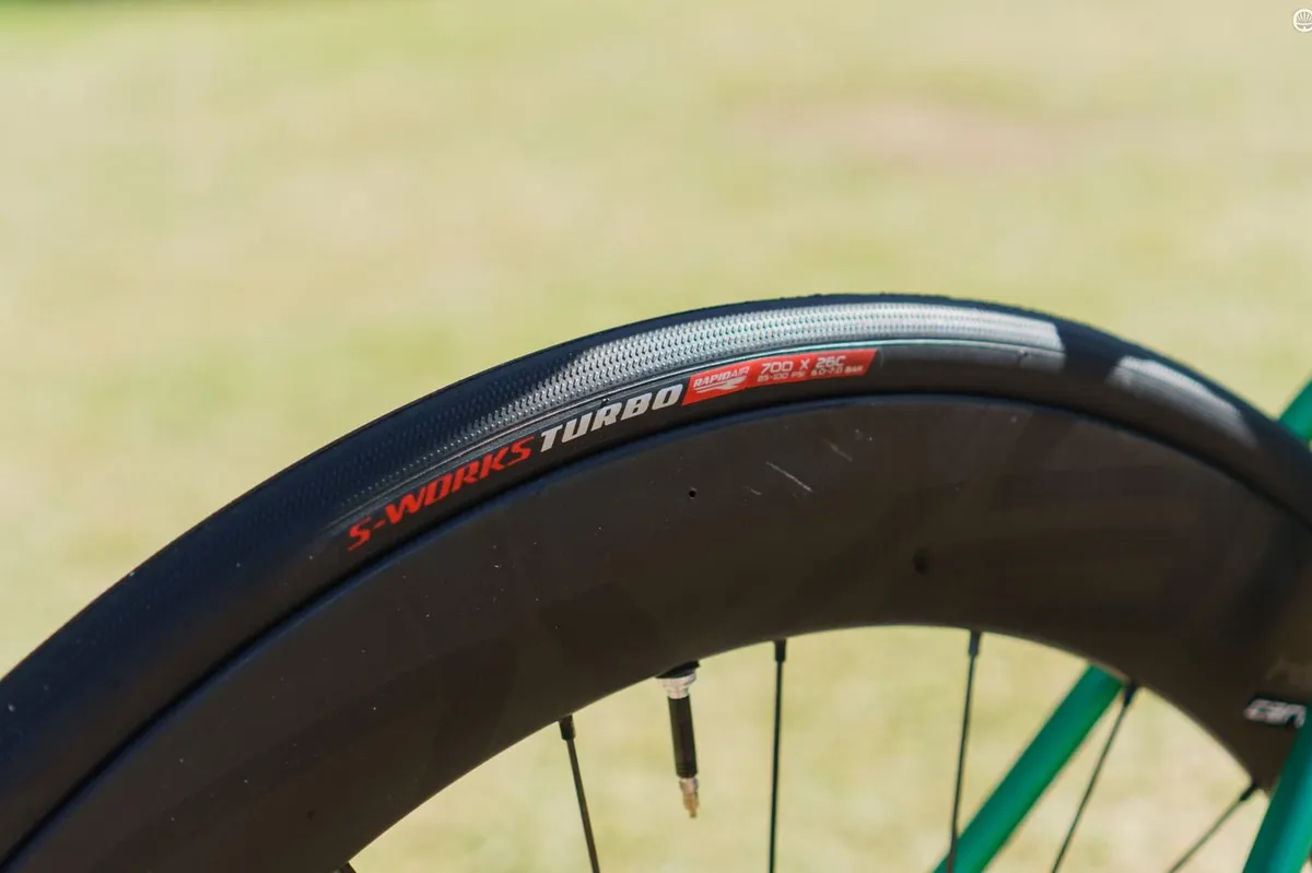 In another shift from convention, Sagan's bike is also set up with tubeless Specialized Turbo tyres in a 26mm width