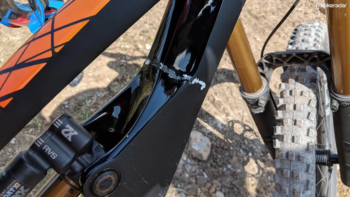 On my third run, I cased a jump which caused the frame to crack. Polygon say they've fixed the issue for production bikes.