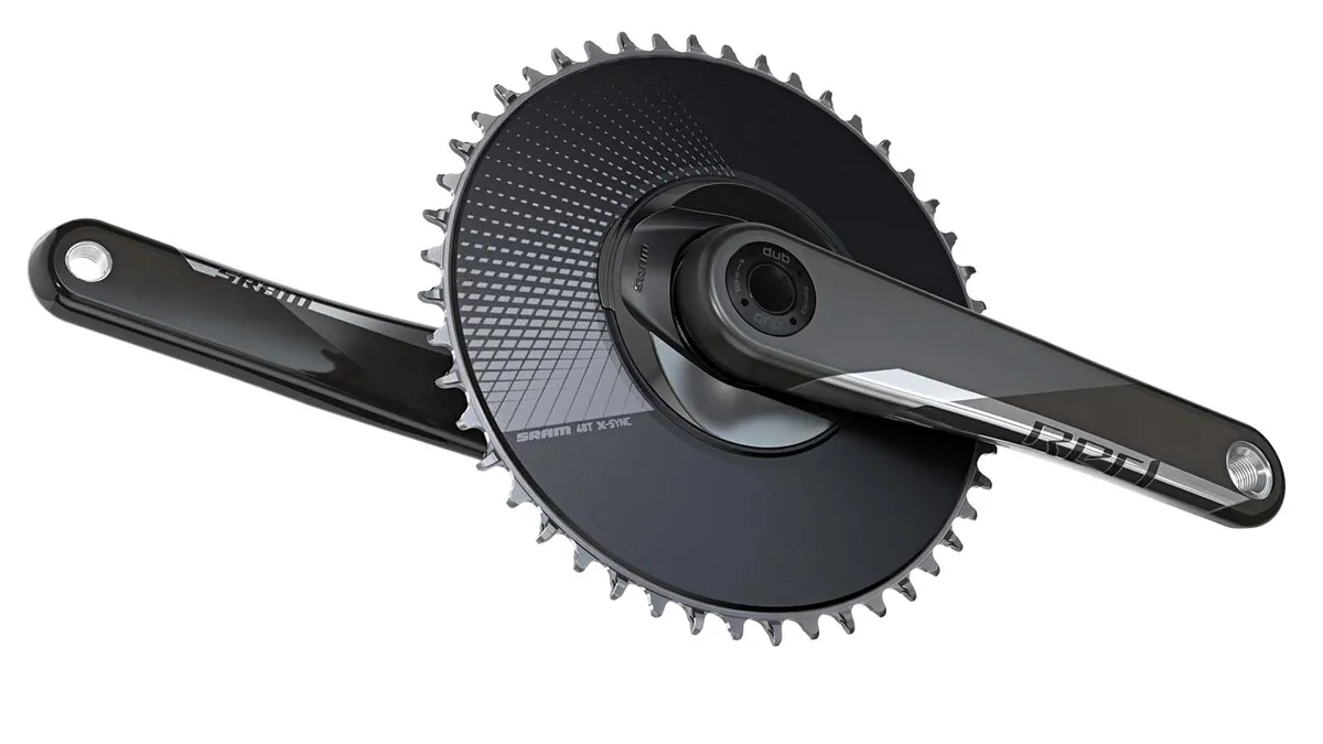 AXS means both 1x and 2x drivetrains, but 1x doesn't just mean 'cross and gravel, SRAM also has this new 1x aero chainset for TT and triathlon with a spider mounted Quarq power meter option