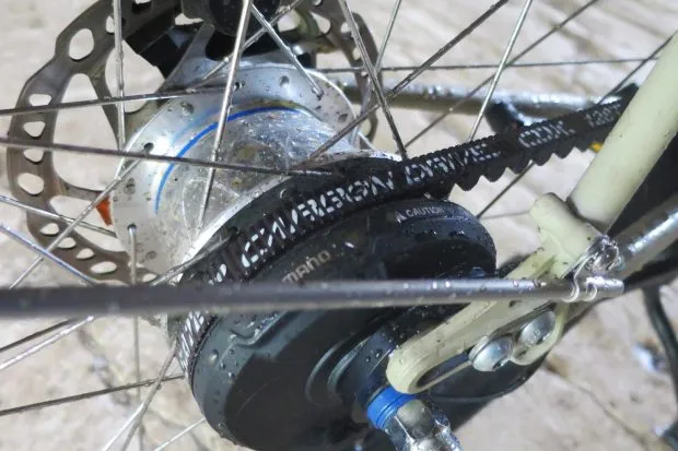 The Shimano Alfine 8-speed hub is matched to a Gates belt drive