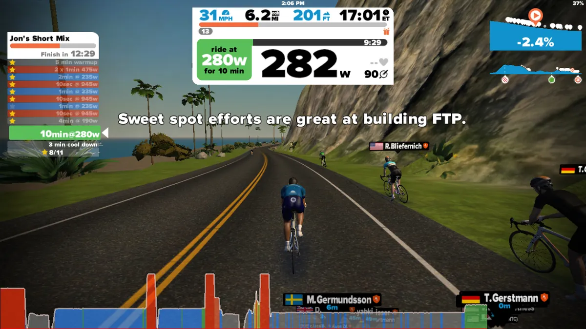 Zwift has a Workout feature that is calibrated on your FTP