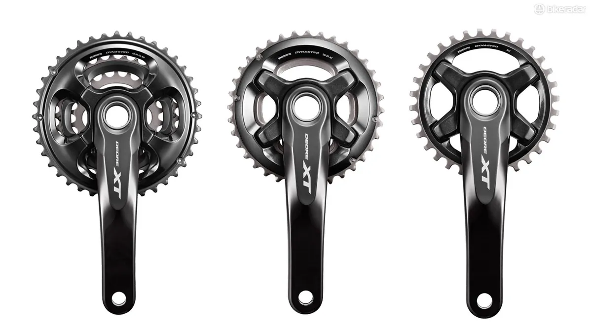 Shimano offers its XT group in versions with one, two and three chainrings