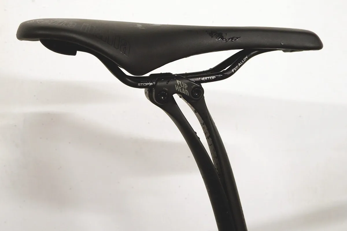 A leaf-sprung seatpost is effective at absorbing road chatter for a more comfortable ride