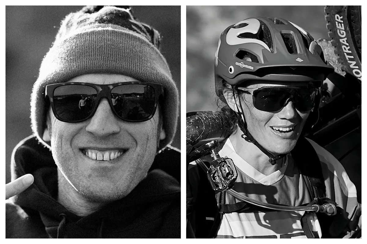 A collage photo of Steve Peat and Tracy Moseley