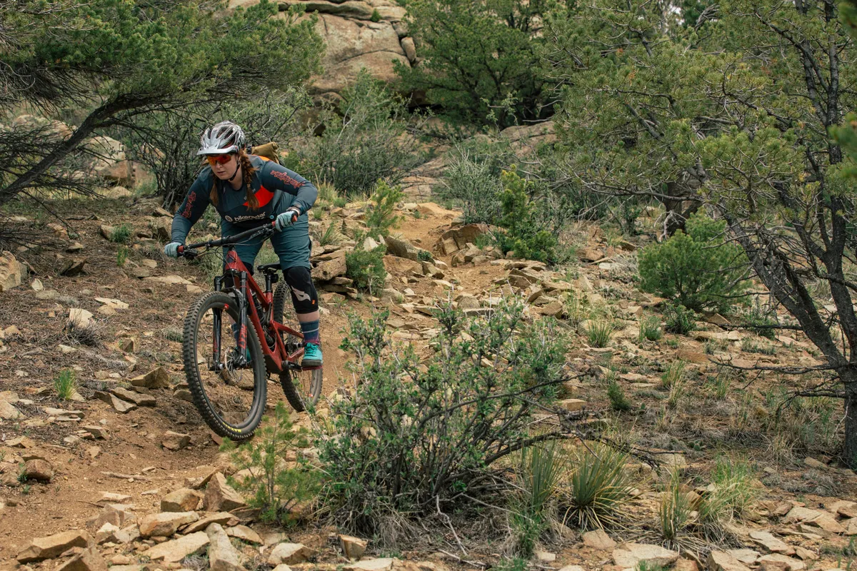 Aoife Glass riding the Juliana Maverick women's mountain bike in Colorado