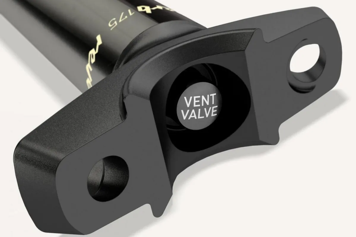 Detail photograph showing the vent valve button on the top of the new Reverb Stealth dropper seatpost
