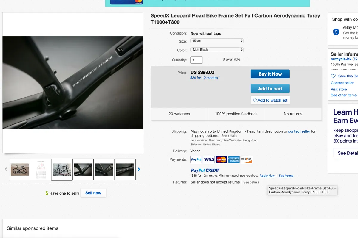 Screenshot of ebay listing for SpeedX Leopard frameset