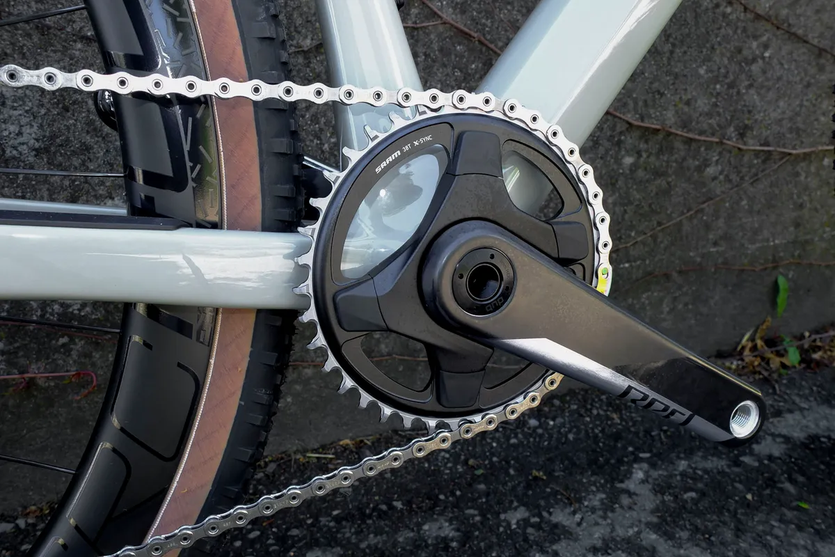 32-tooth chainring and chain on gravel road bike