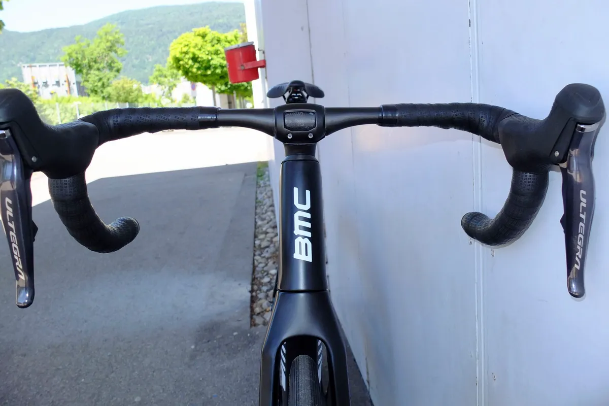 Front end of black road e-bike