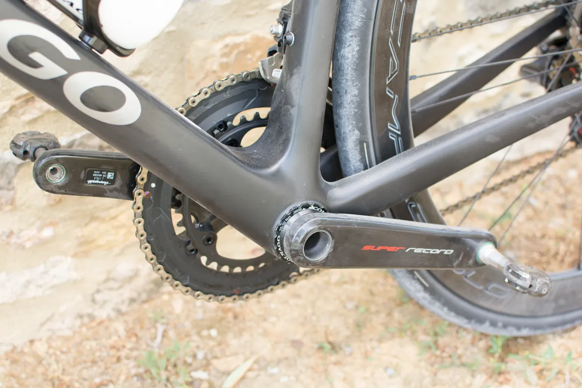 Bottom bracket area of carbon road bike
