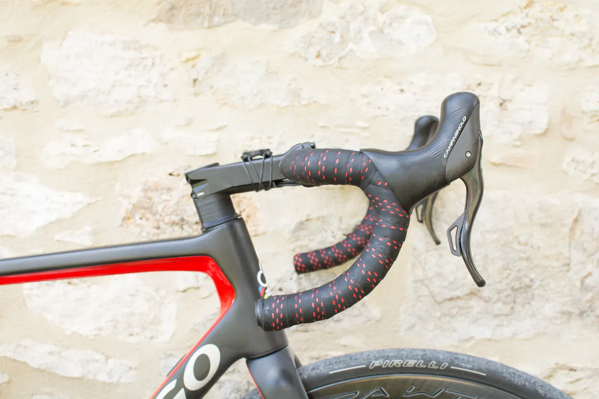 Side view of road bike handlebars