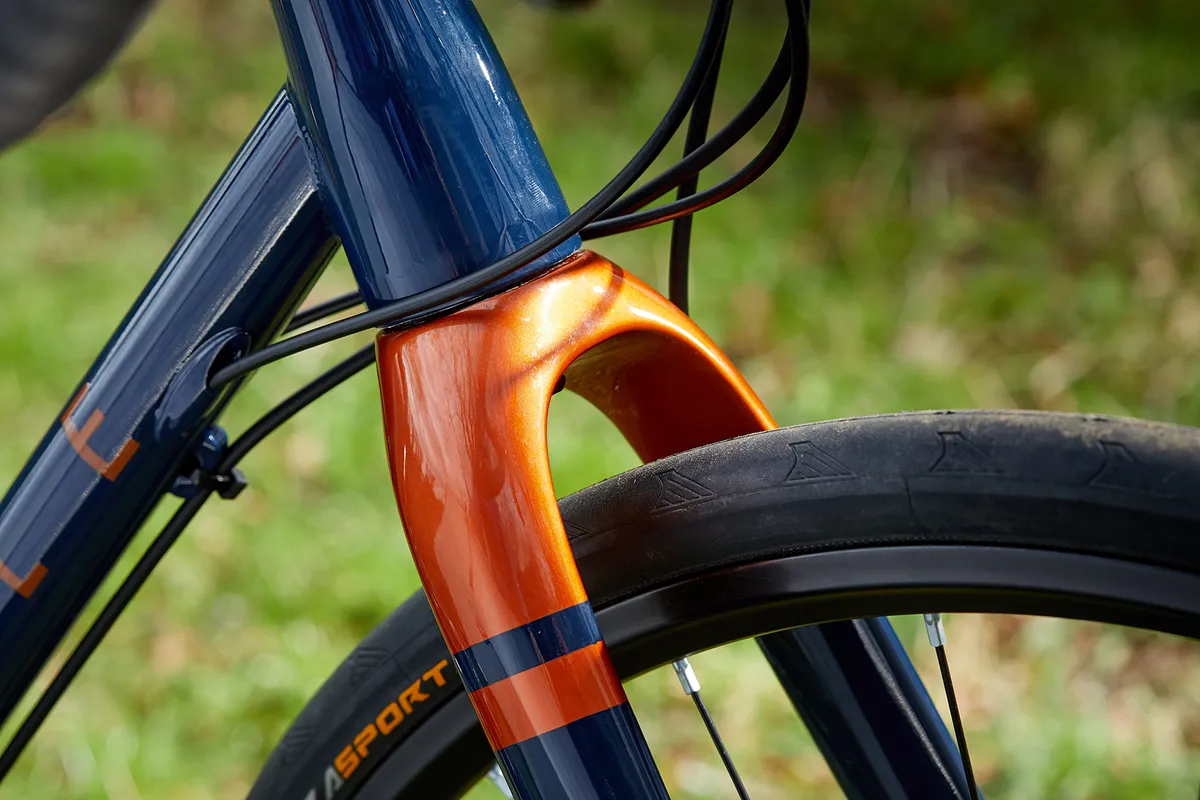 tyre and for on a blue orange gravel road bike