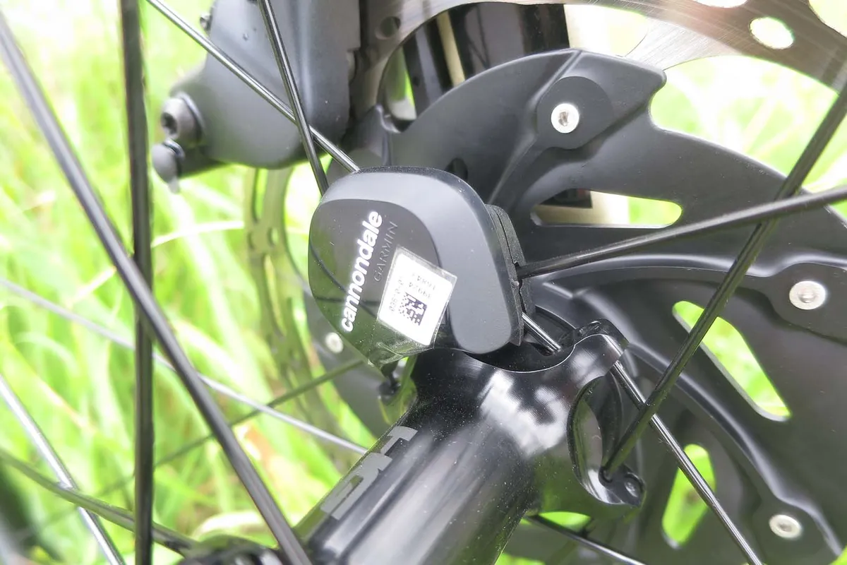 Cannondale CAAD13 Force eTap wheel sensor on road bike