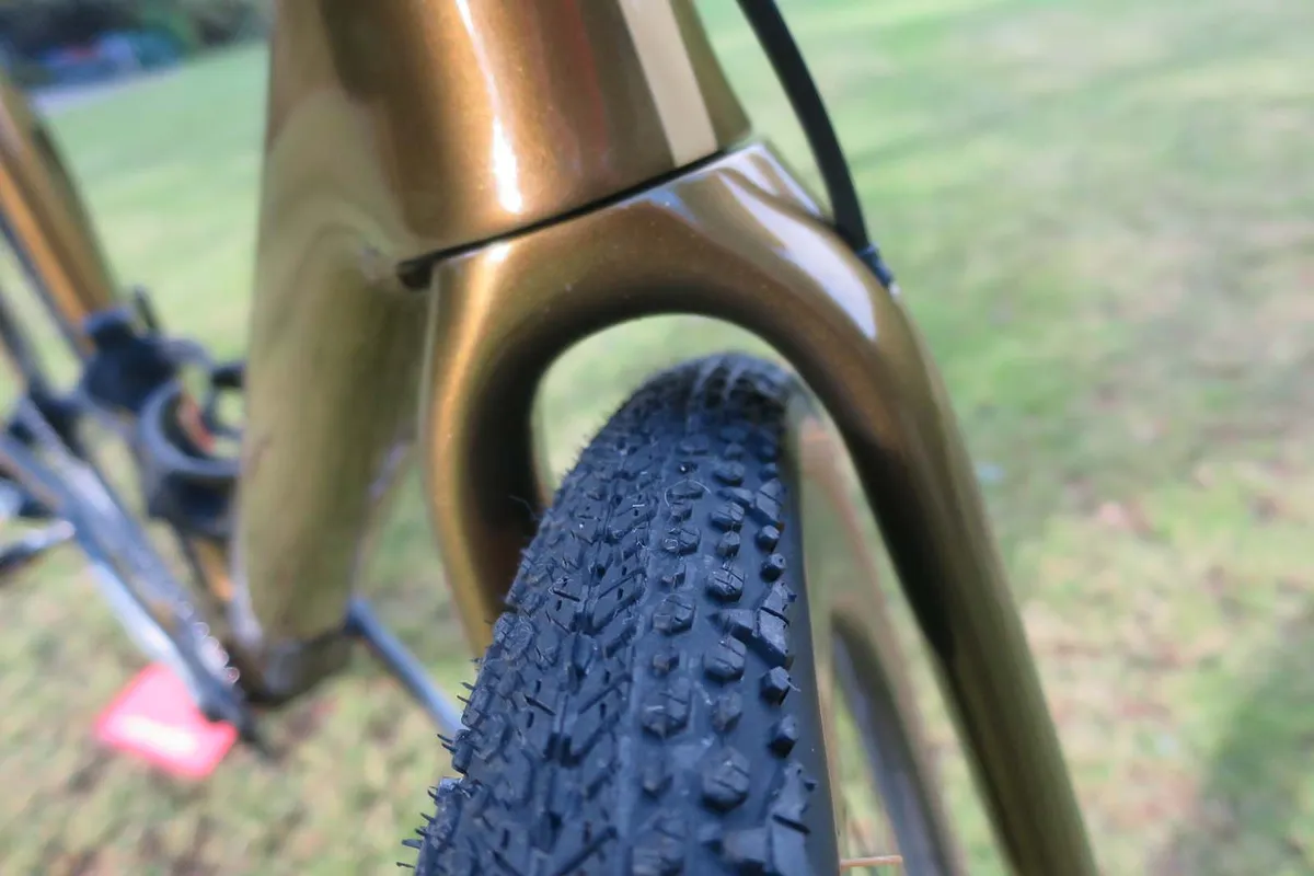 fork and tyre on gravel bike