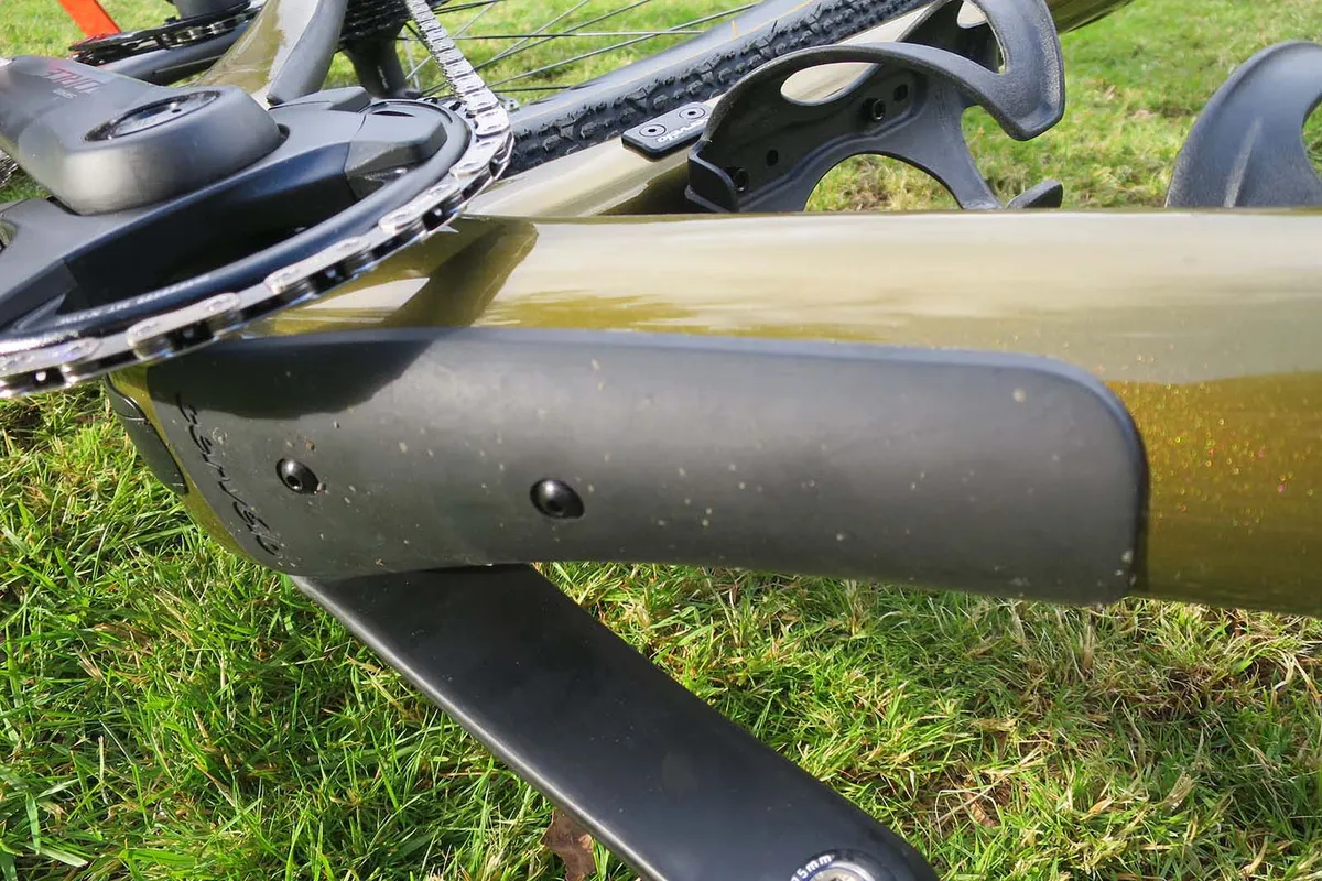 Underside of down tube on gravel bike