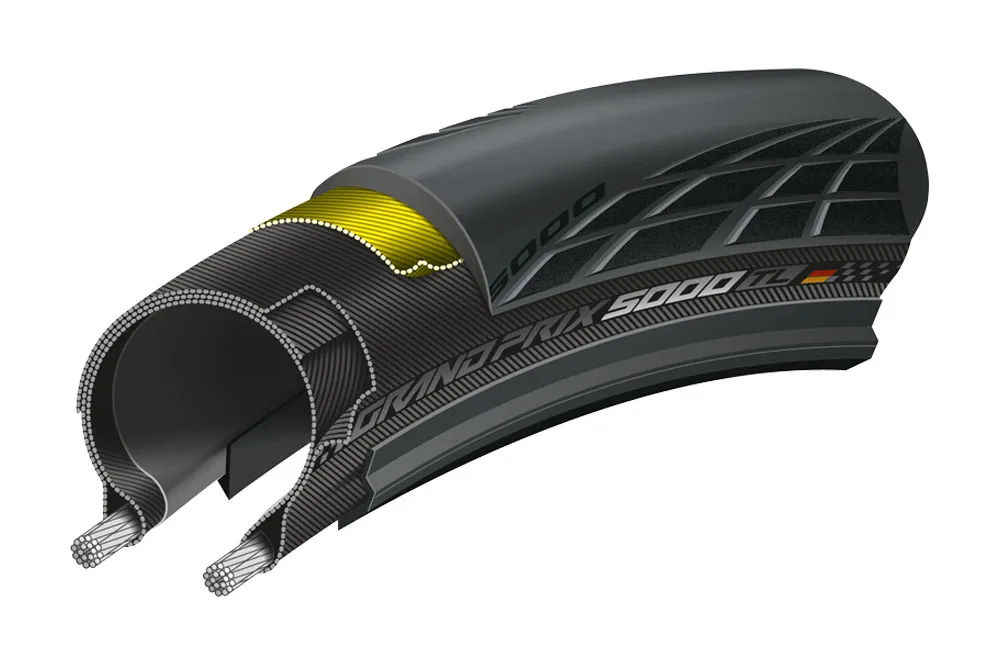 Cut-away of tubeless road tyre