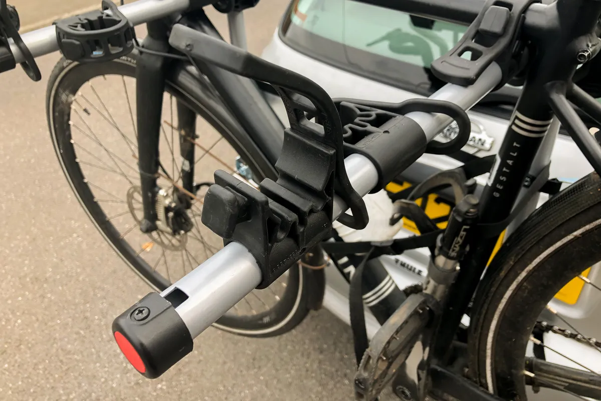 Thule FreeWay 3 boot-mounted bike rack loaded with two road bikes