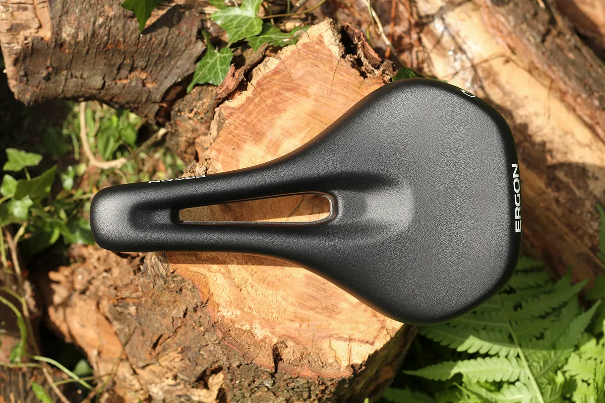 top view of mountain bike saddle with cutout