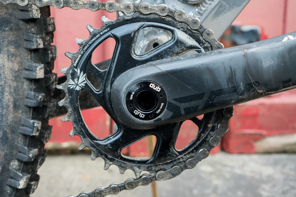 The SRAM chainring has fared well considering the amount of abuse it's had