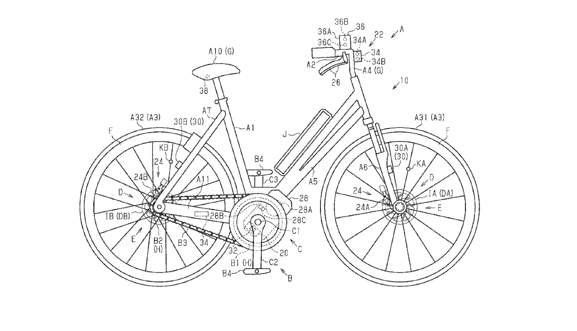 Diagram of commuter e-bike with number labels