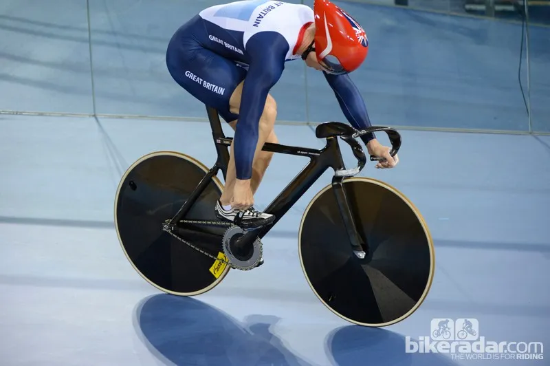 Sir Chris Hoy on a UK Sport Innovation track bike at the London 2012 Olympic Games