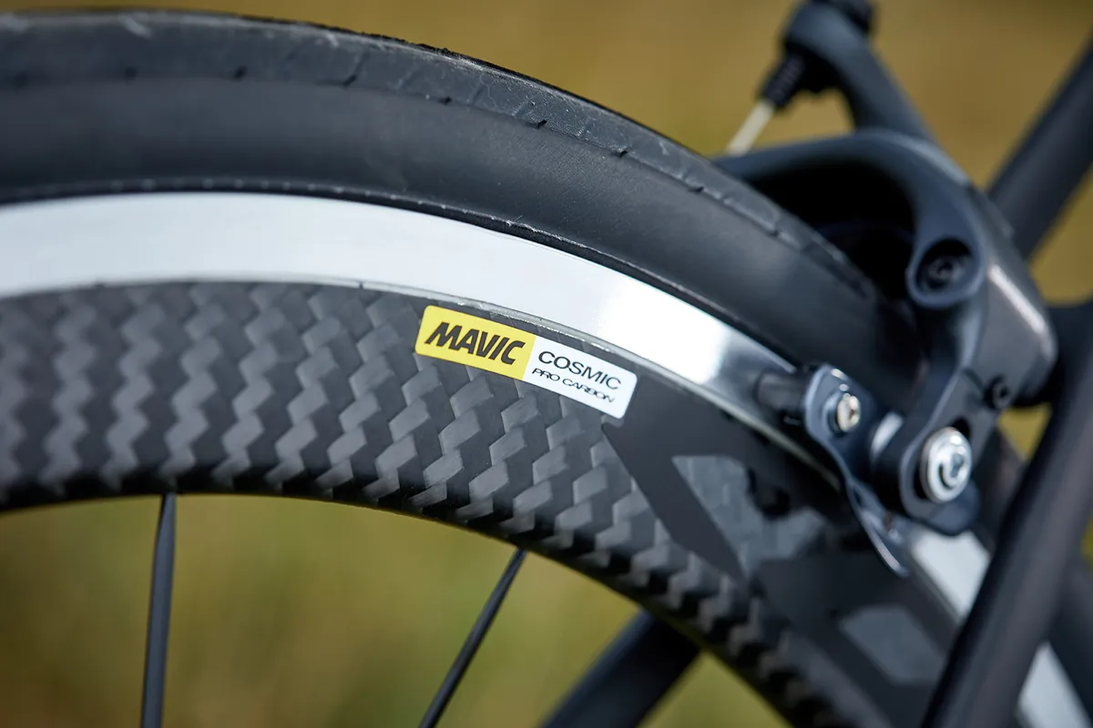 Yksion tyres on Mavic Cosmic wheels on a Van Rysel road bike