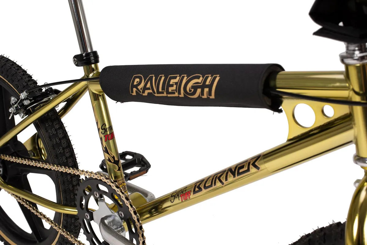 Top tube pad on gold BMX bike.