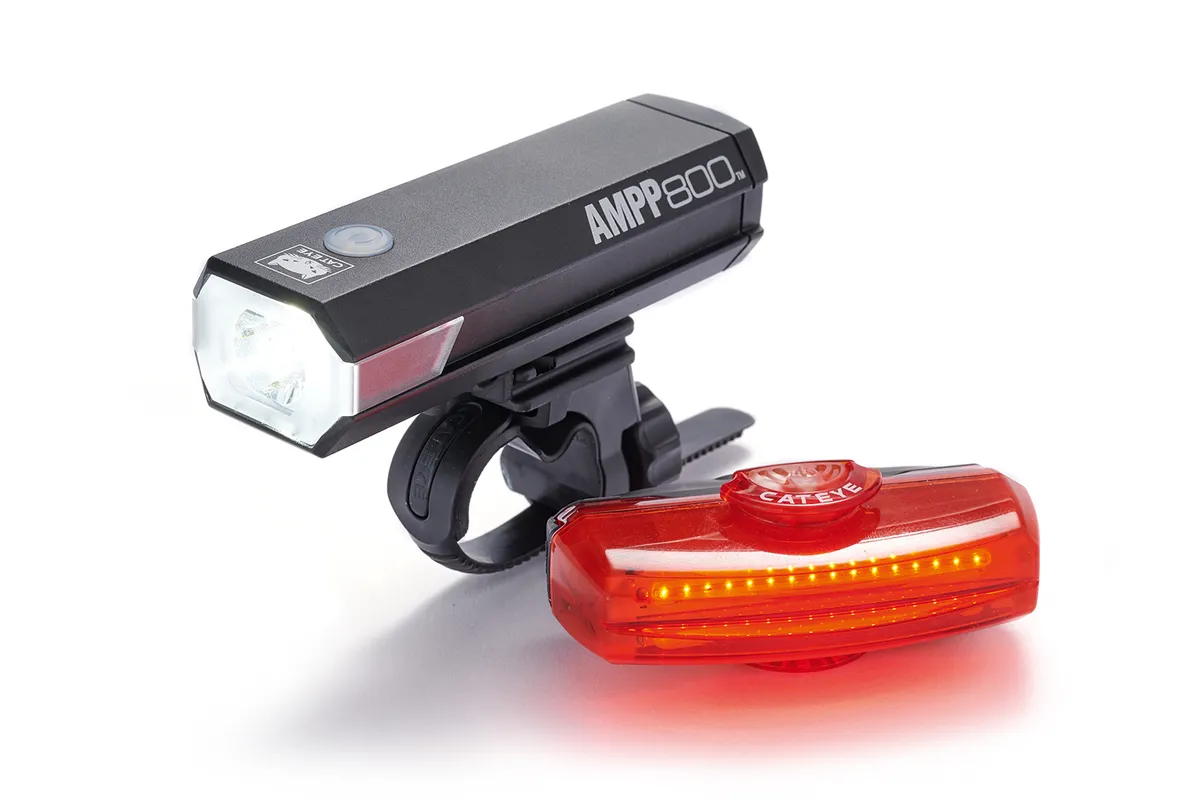 Cateye AMPP 100 front and Cateye Orb RC rear lights for road cycling
