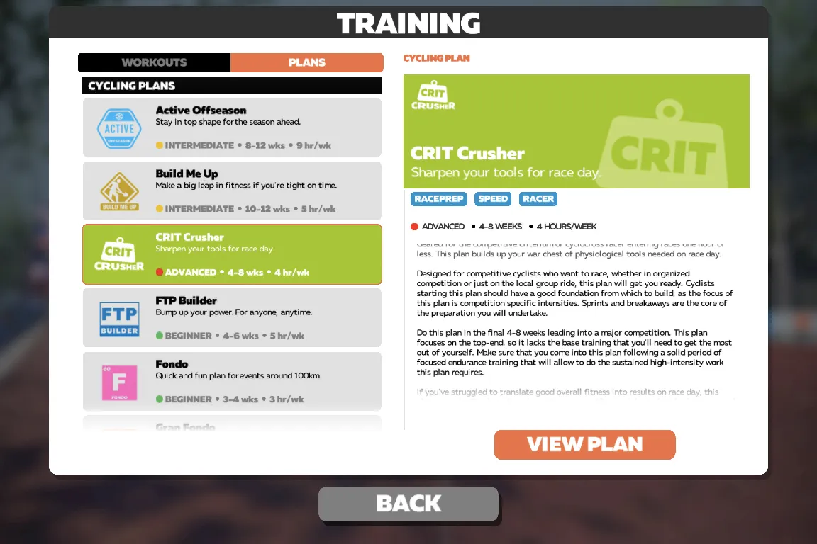 Zwift training plan, Crit Crusher