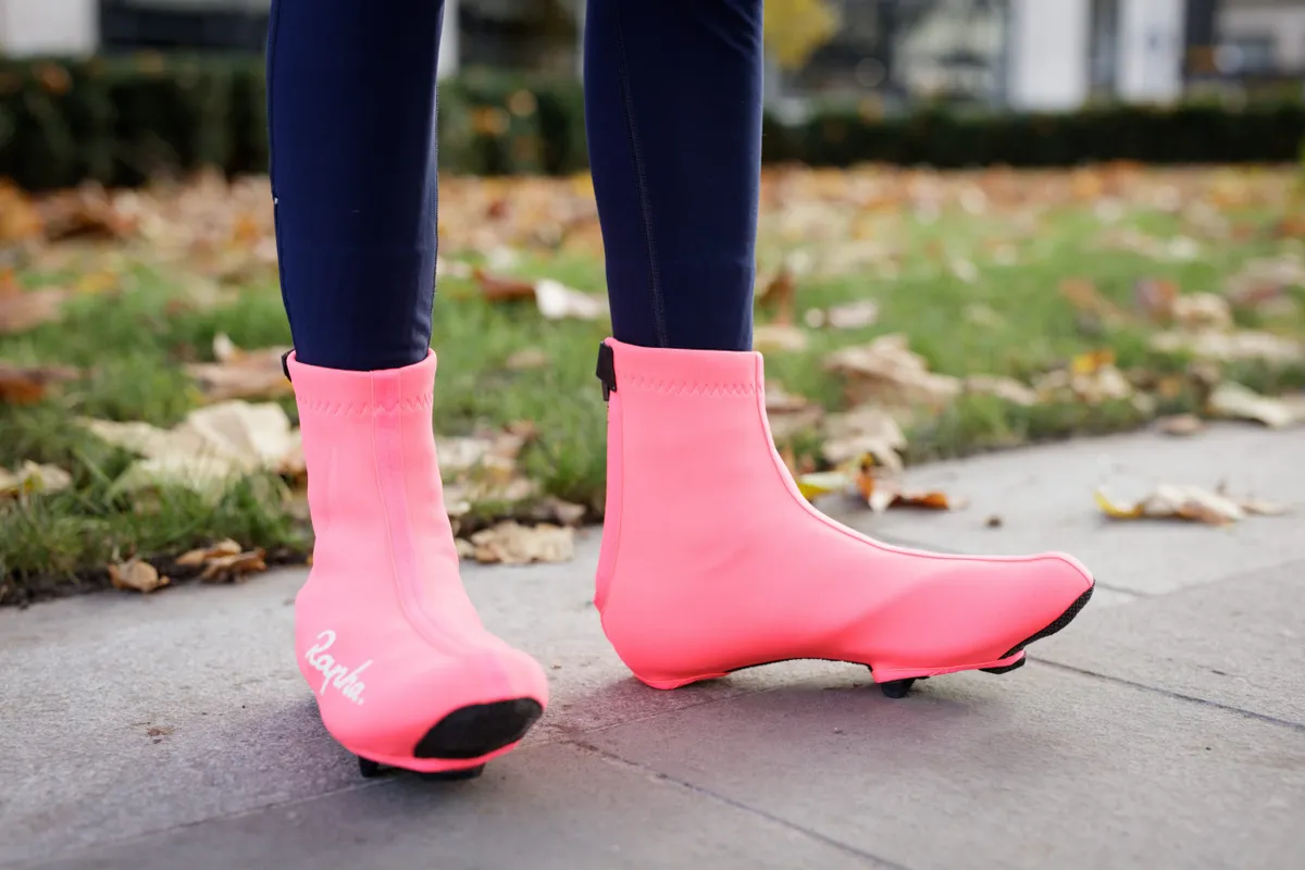 Bright pink overshoes