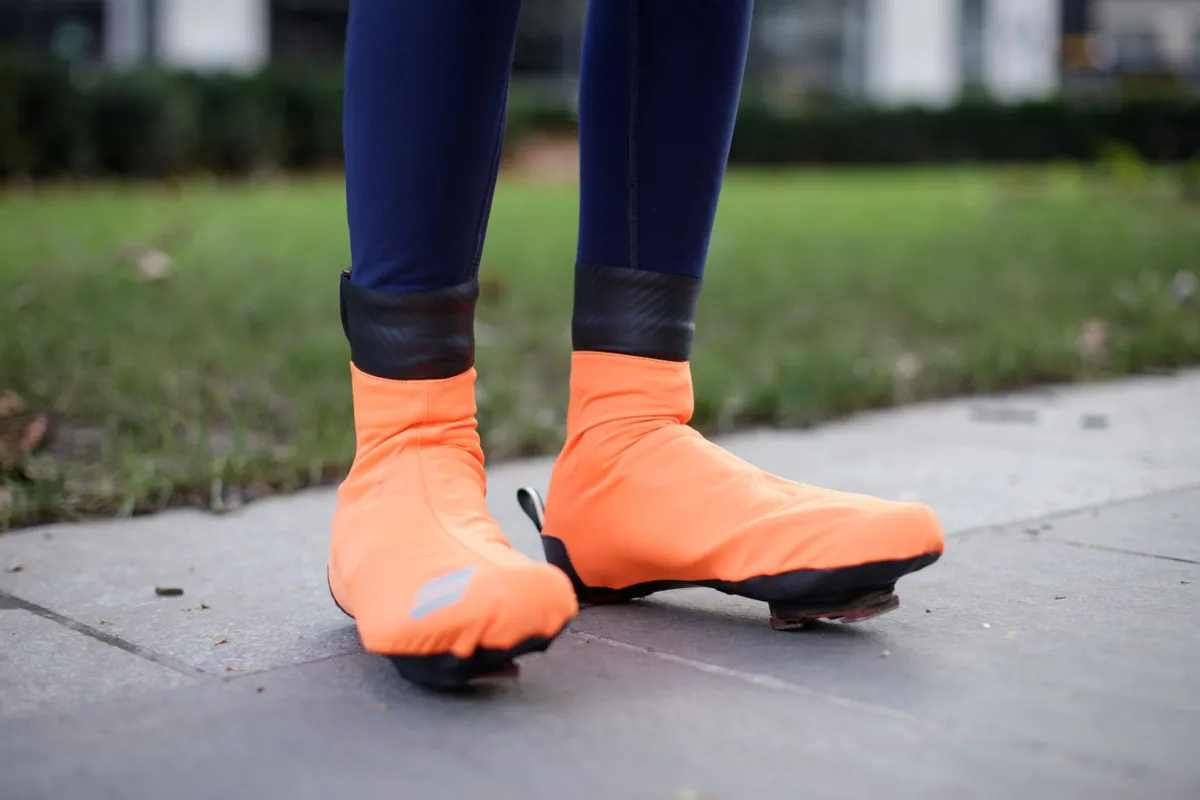 Bright orange overshoes