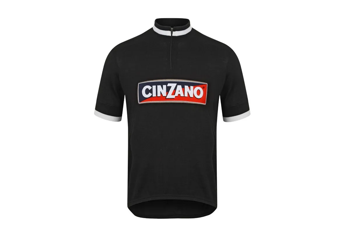 Black and white Cinzano wool retro cycling jersey