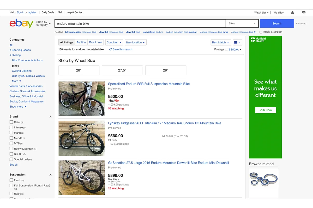 eBay search screen