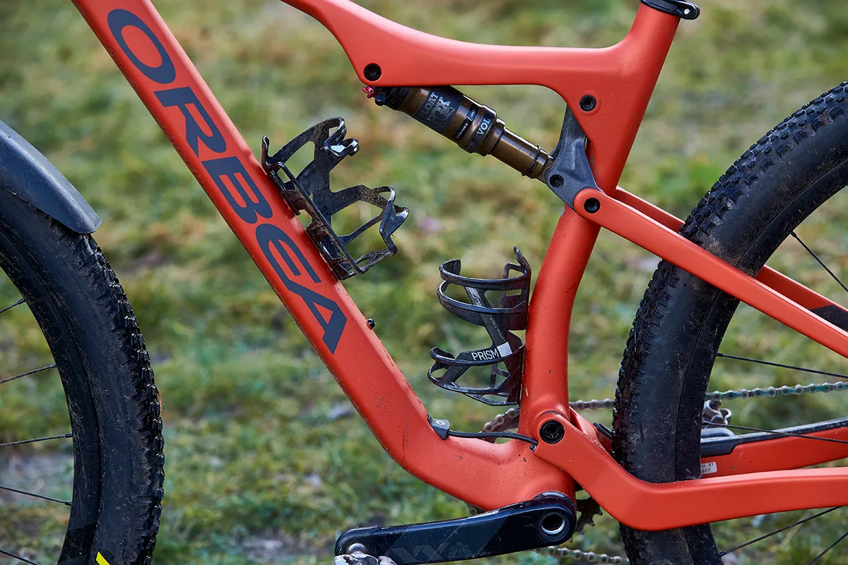 Pair of bottle cages on full-suspension mountain bike