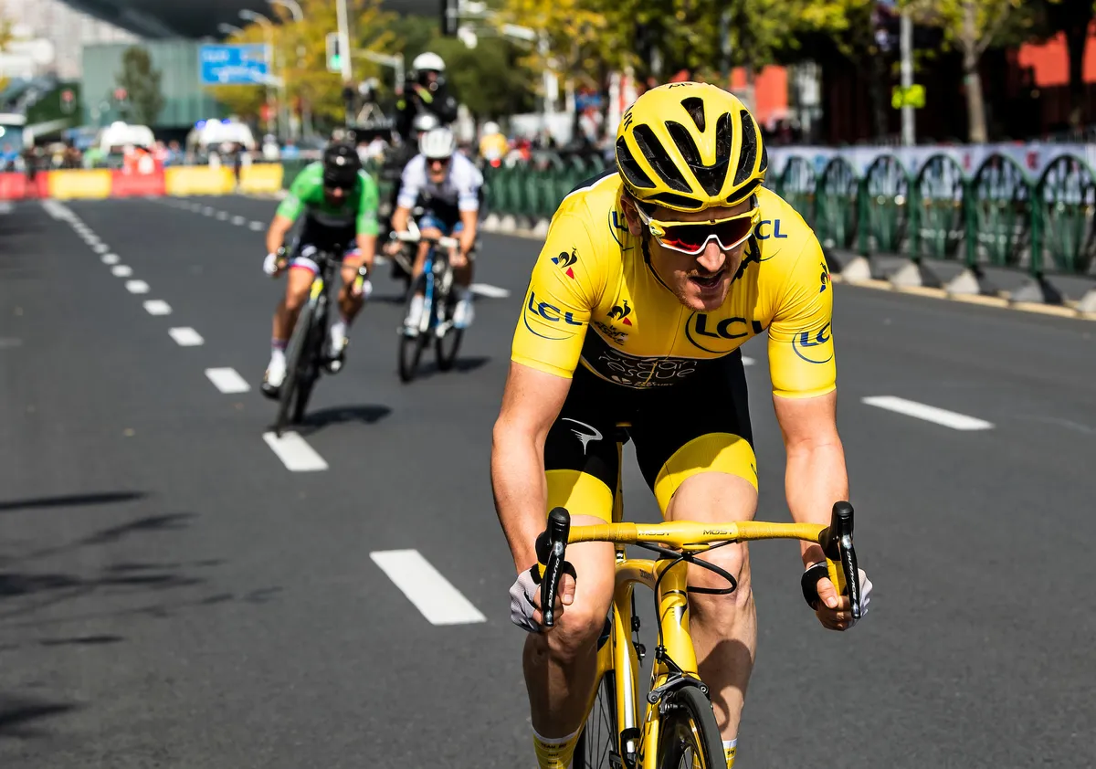 Geraint Thomas in the yellow jersey at the 2018 Shanghai Criterium