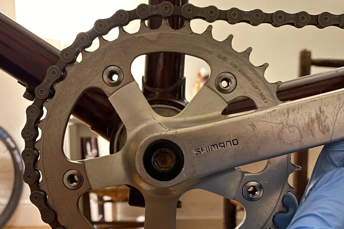Worn timing chainring on tandem