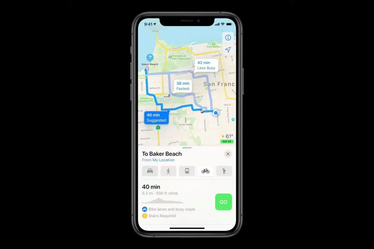 Apple Maps bike navigation screenshot