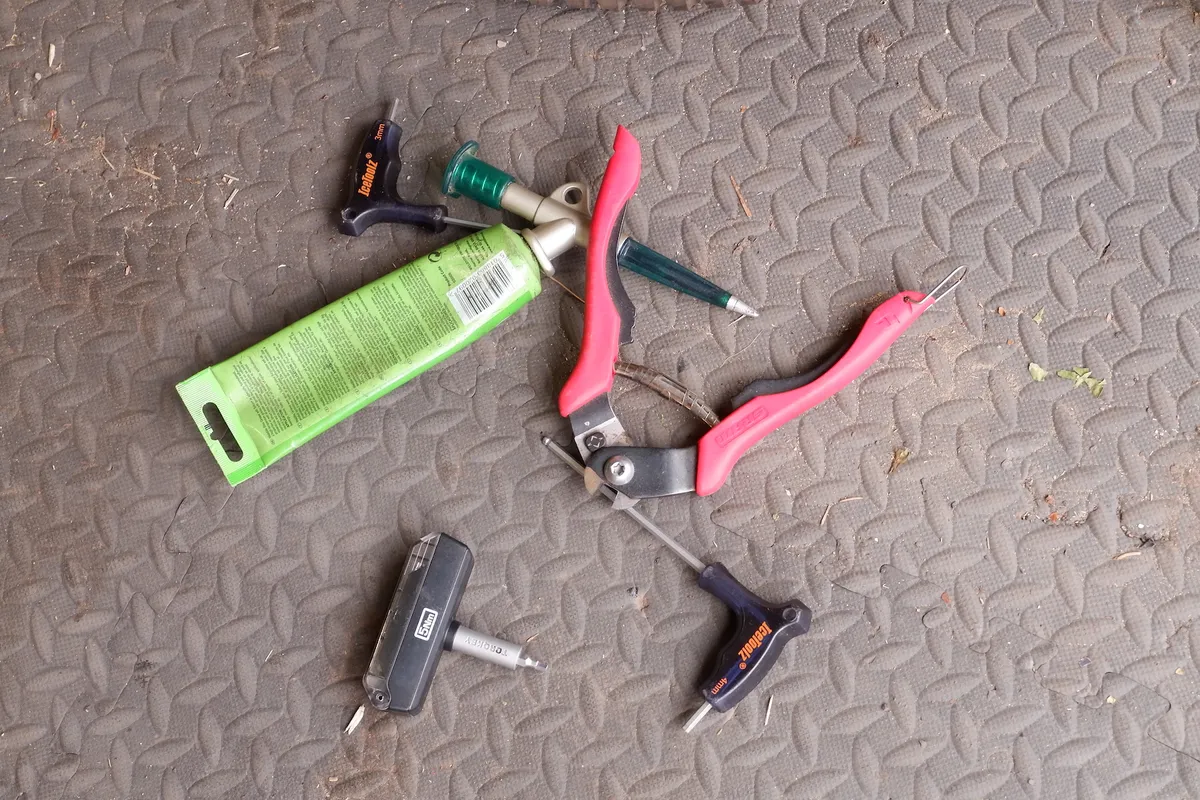 Tools on the garage floor
