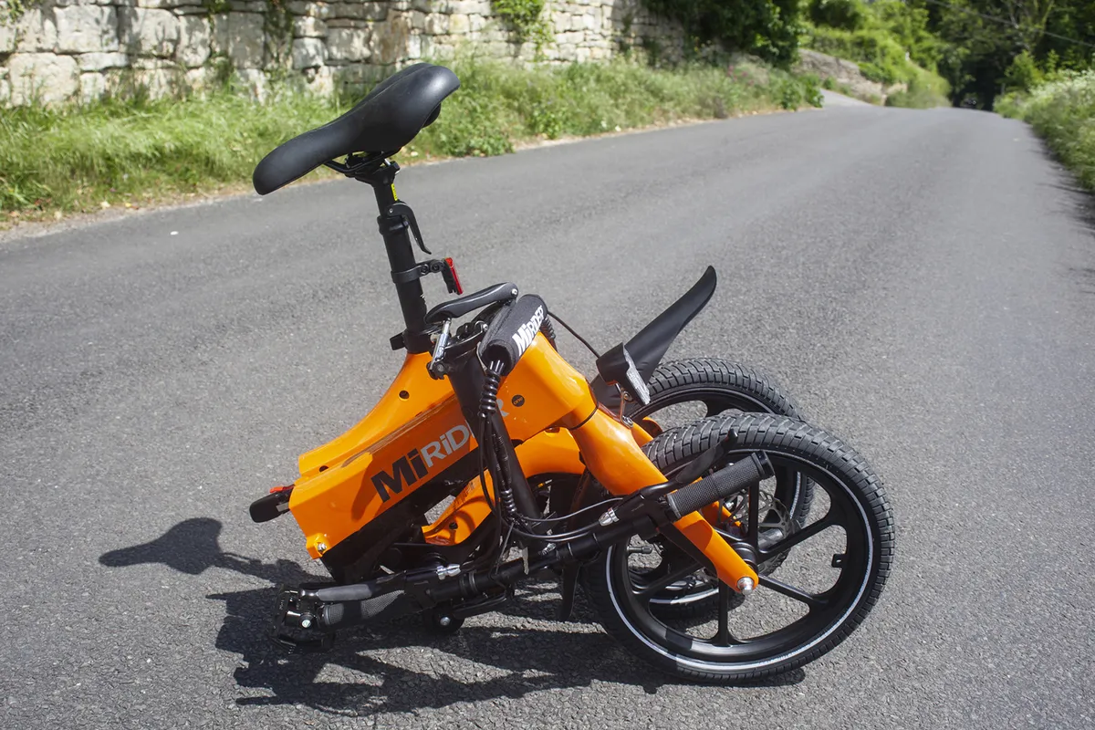 Pack shot of the MiRiDER One ebike in its folded position