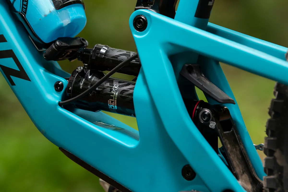 Rear shock on the Santa Cruz 5010 CC X01 RSV full suspension mountain bike