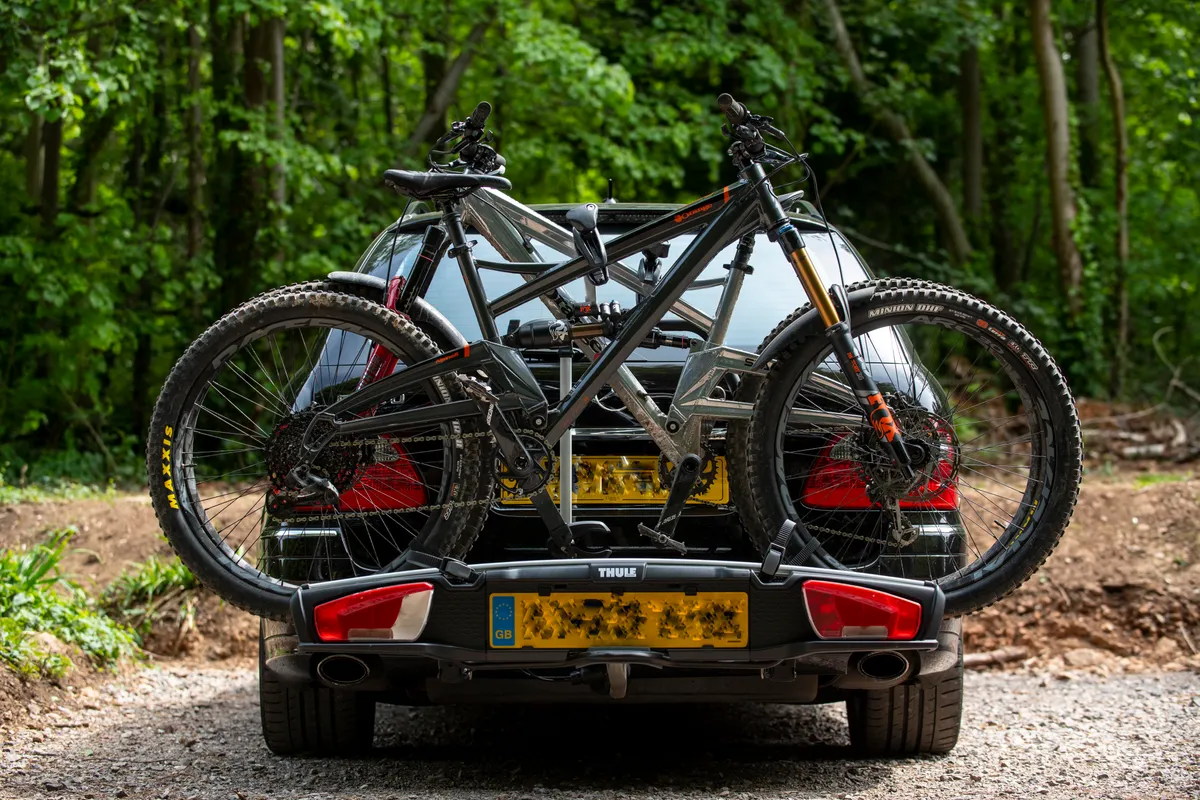 Thule VeloSpace XT3 bike rack with two bikes loaded